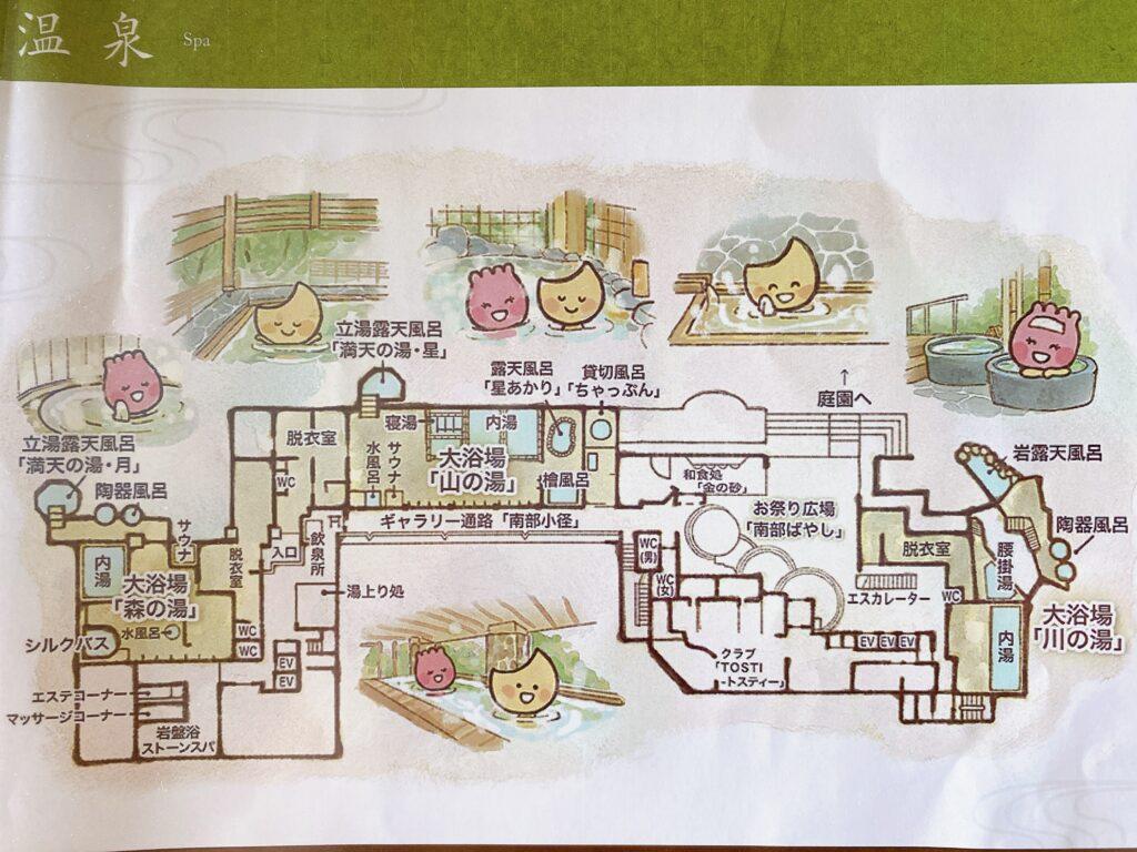 愛隣館　温泉の全体案内図を撮影した画像